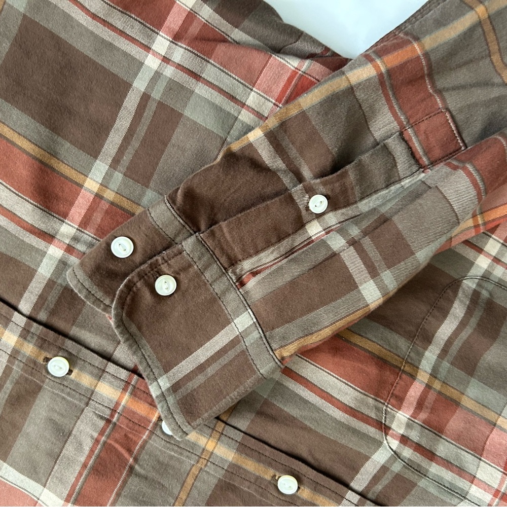 Lauren jeans Ralph Lauren Brown and Orange Plaid Shirt Women’s size M used - Picture 6 of 16